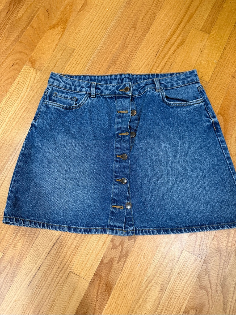 Button-Front Dark Blue Denim Mini Skirt